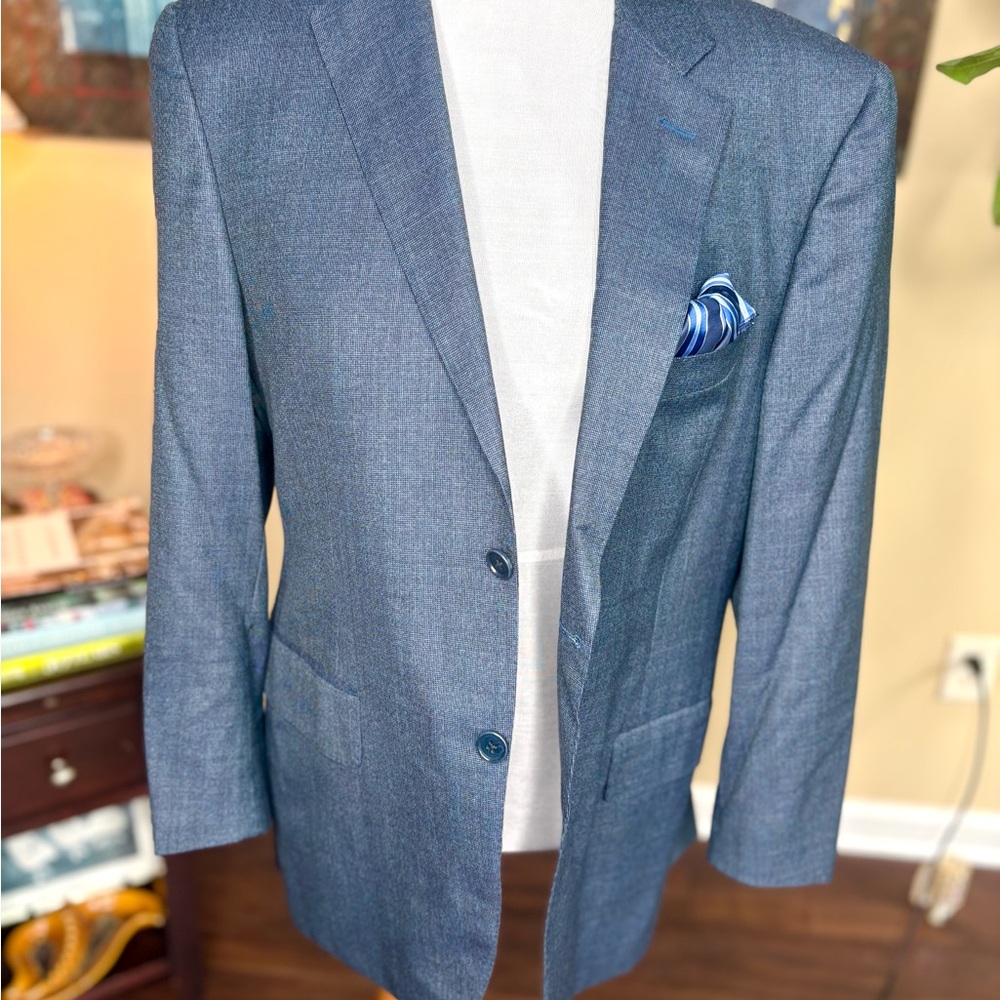 Canali blue/grey suit. Size 40. Pants size 34 w 29.5 inseam. Double Vents